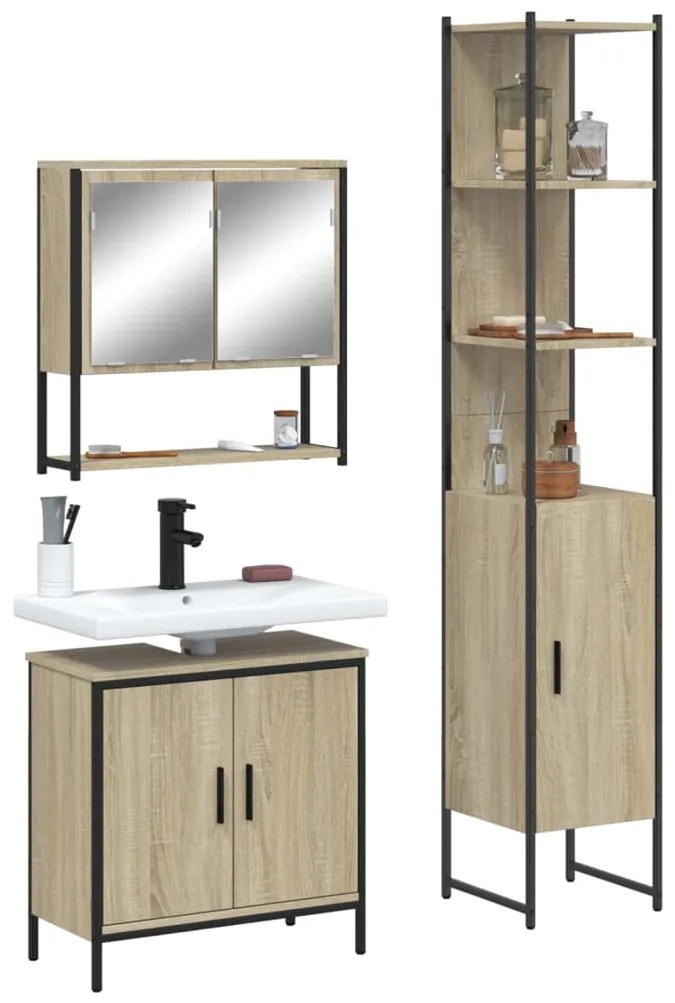 vidaXL 3 pcs conj. móveis casa banho derivados madeira carvalho sonoma