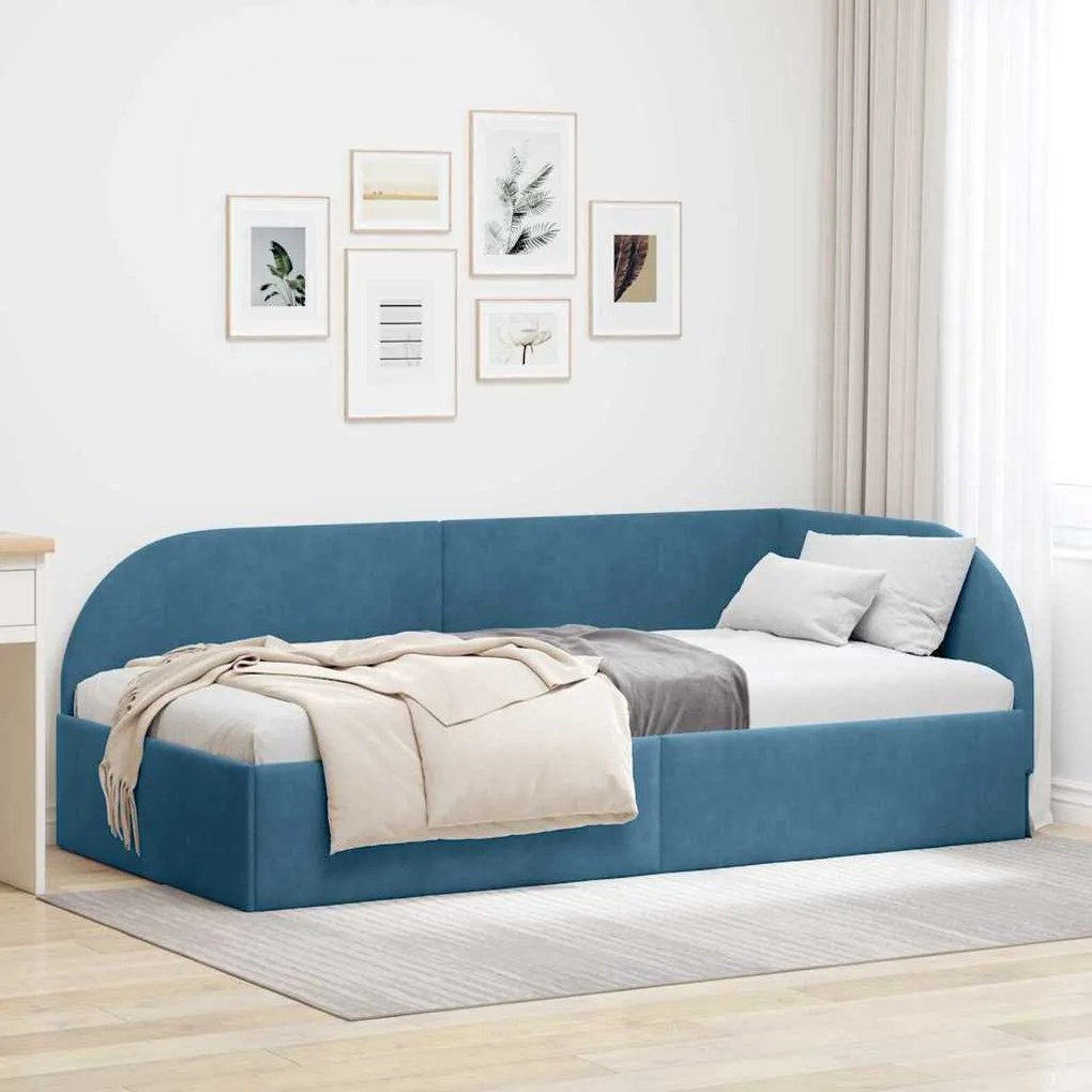 vidaXL Estrutura de Cama de Canto com cabeceira Azul 90 cm x 190 cm