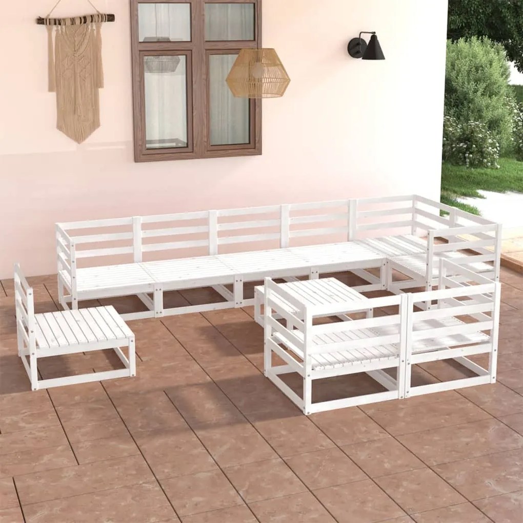 vidaXL 10 pcs conjunto lounge de jardim pinho maciço branco