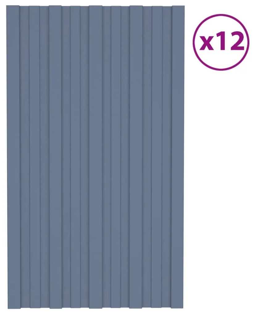vidaXL Painéis de telhado 12 pcs 80x45 cm aço galvanizado cinzento
