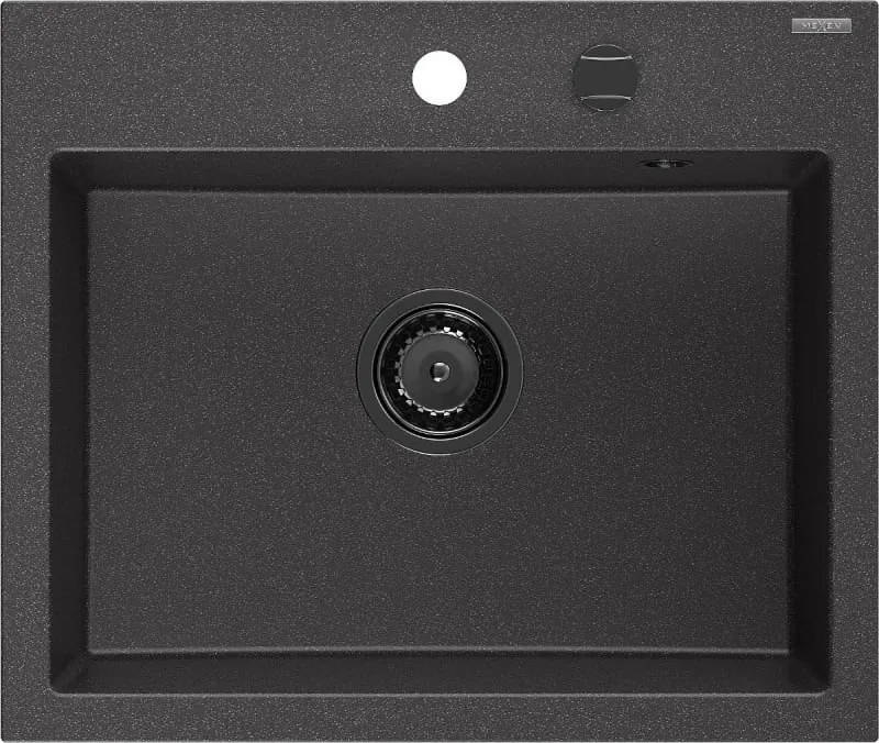 Mexen Oscar lava-loiça de granito 1-cuba 580 x 490 mm, preto salpicado, sifão preto - 6519581000-76-B