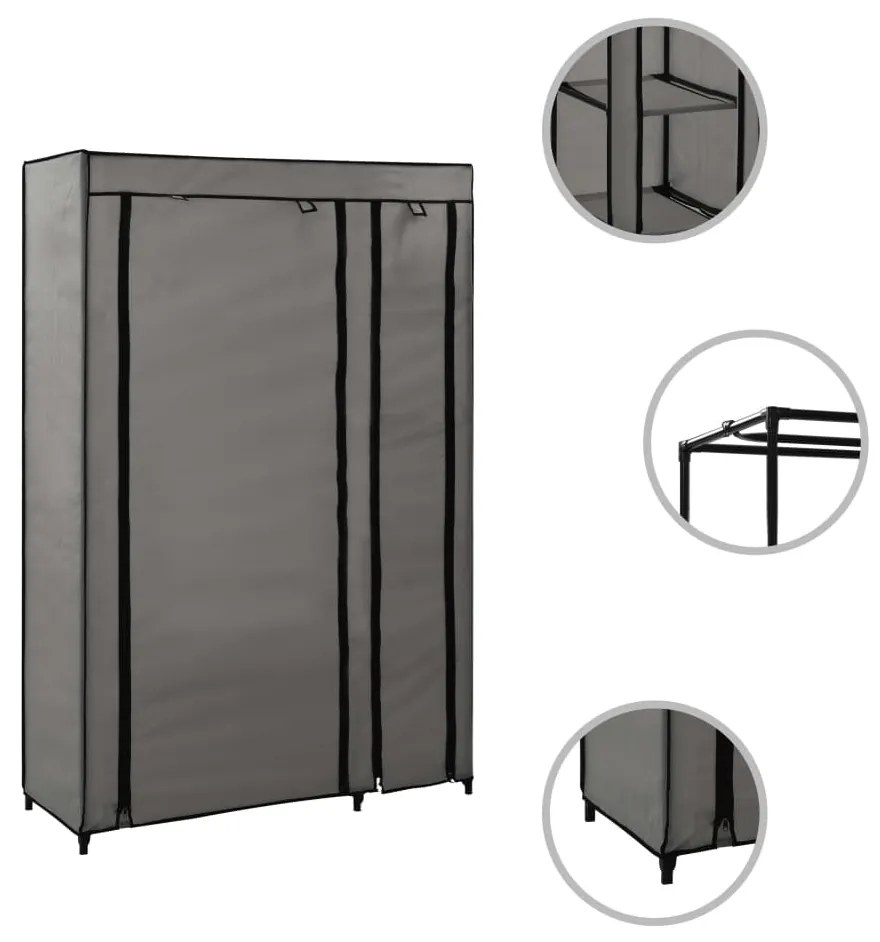 Roupeiro dobrável 110x45x175 cm tecido cinzento