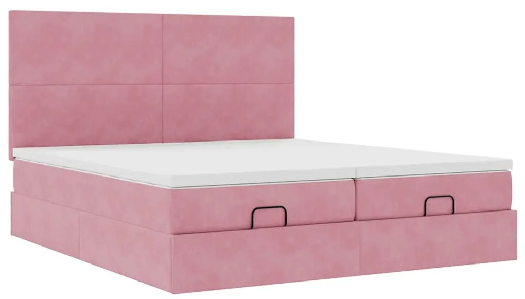 Estrutura de cama otomana com colchões 180x200 cm veludo rosa
