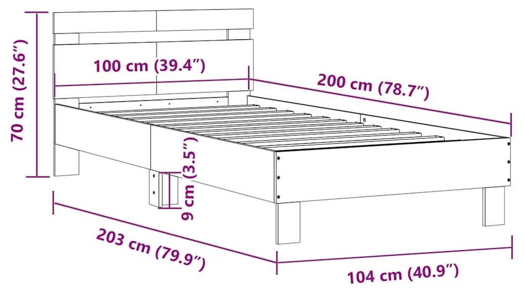 Cama sem colchão com cabeceira 100x200 cm carvalho sonoma