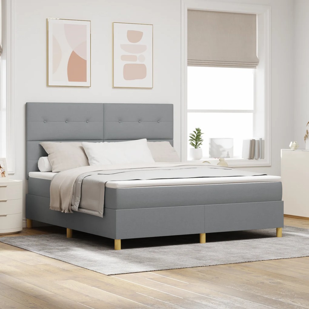 vidaXL Cama Box Spring com Colchão e Luz LED Cinza Claro 180x200 cm Tecido