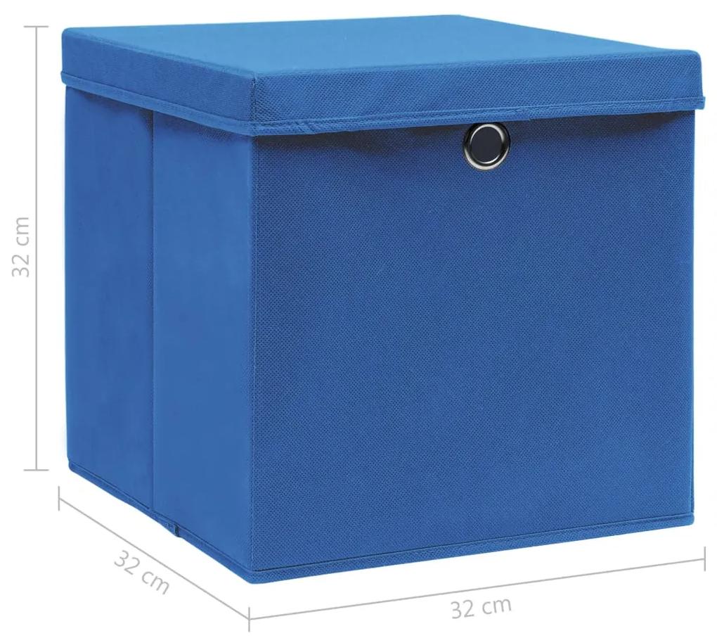 Caixas de arrumação com tampas 10 pcs 32x32x32 cm tecido azul