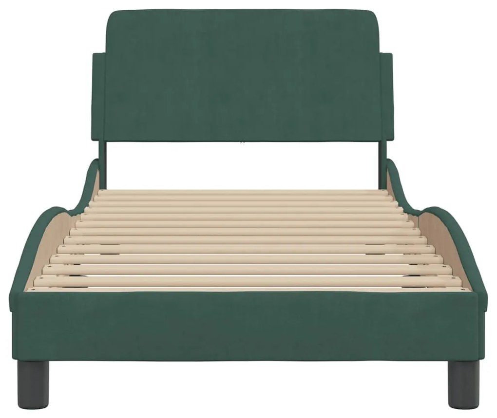 Estrutura de cama sem colchão 90x200 cm veludo verde-escuro