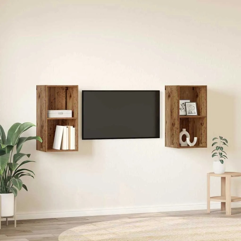 Gabinete de TV de Parede 2 pcs Madeira Antiga 37 x 37 x 72 cm