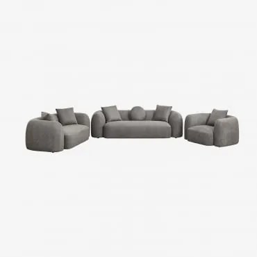 Conjunto De Sala Com Sofá Modular De 3 Lugares, Sofá De 2 Lugares E Poltrona Em Chenille Coco Pano De Chenille Grosso Cinzento Granito - Sklum