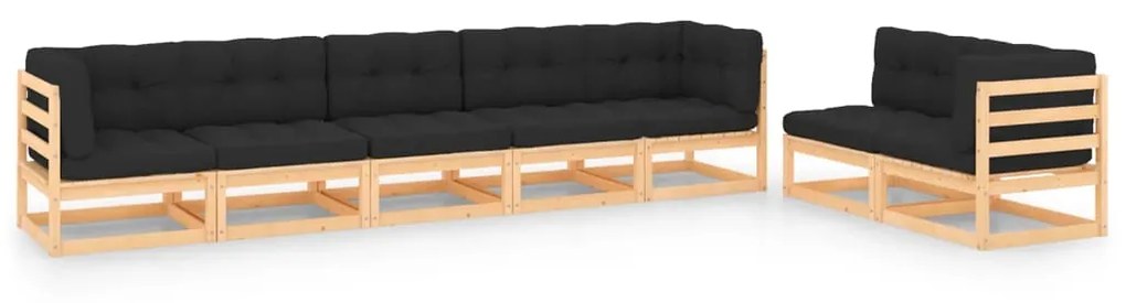 vidaXL 7 pcs conjunto lounge de jardim c/ almofadões pinho maciço