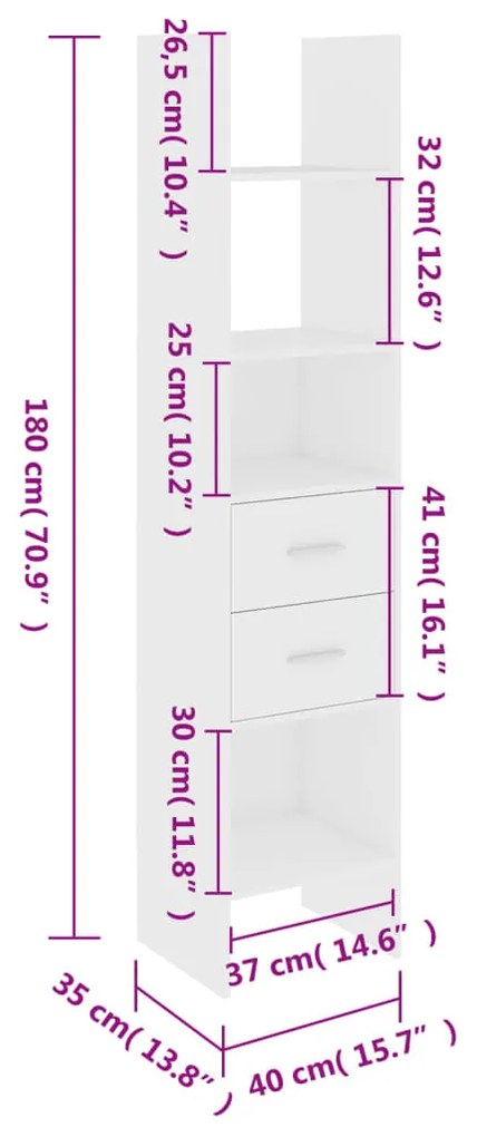 Estante 40x35x180 cm contraplacado branco