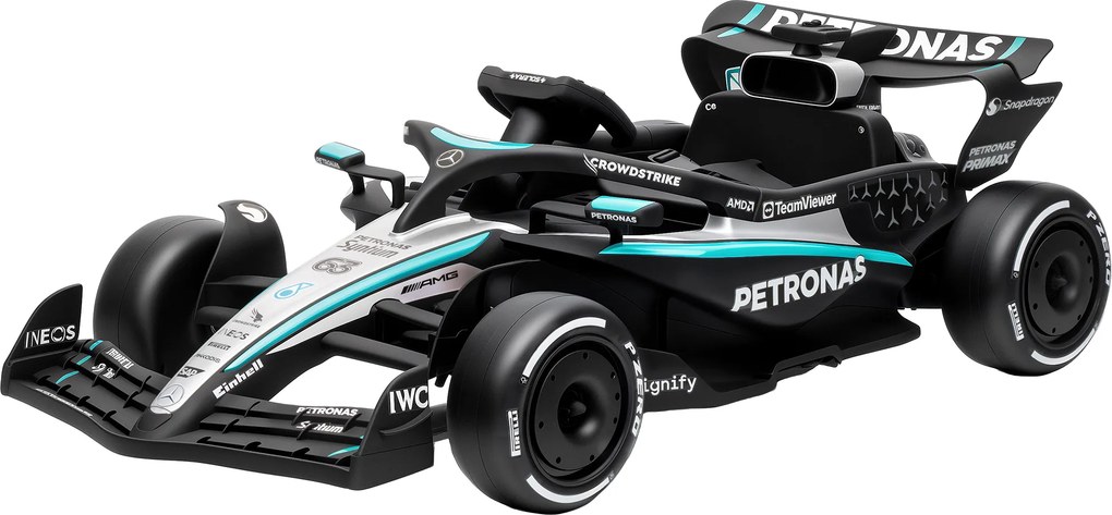 Kart elétrico para crianças de 12 V, Mercedes-AMG PETRONAS F1 com 2 motores, comando à distância, 3 velocidades, preto