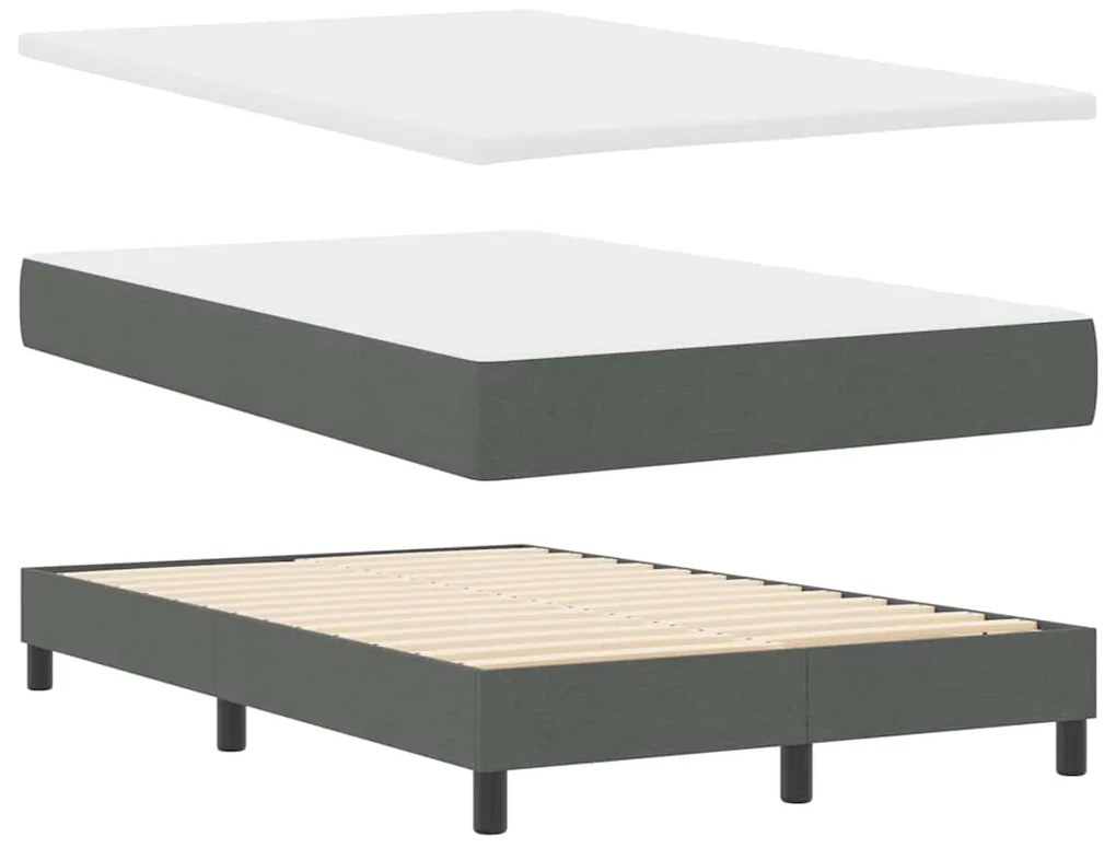 Cama Box Spring com Colchão e Banco Cinza Escura 120x190 cm Tecido