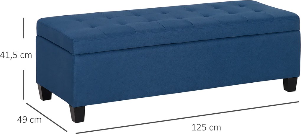 Banco de Armazenamento Acolchoado Banco Estofado em Linho Tampa com Abertura 125x49x41,5 cm Azul Escuro