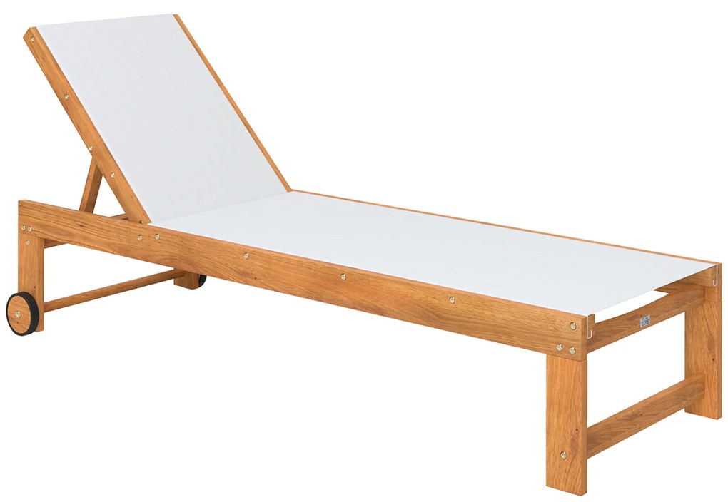 Outsunny Espreguiçadeira de Madeira Espreguiçadeira de Jardim com Rodas Encosto Ajustável em 4 Níveis 186x60x33 cm Teca e Cinzento