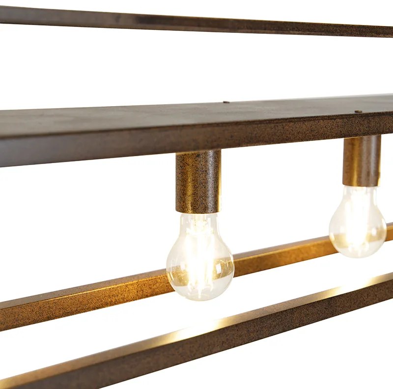 Candeeiro de suspensão industrial cor ferrugem com prateleira 4 luzes - Cage Rack Industrial