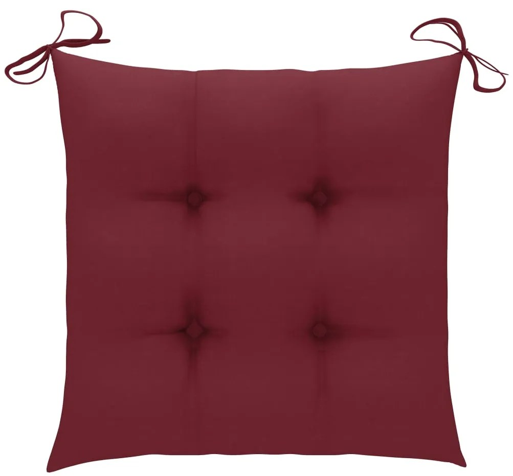 Cadeiras jardim c/ almofadões vermelho tinto 6 pcs teca maciça