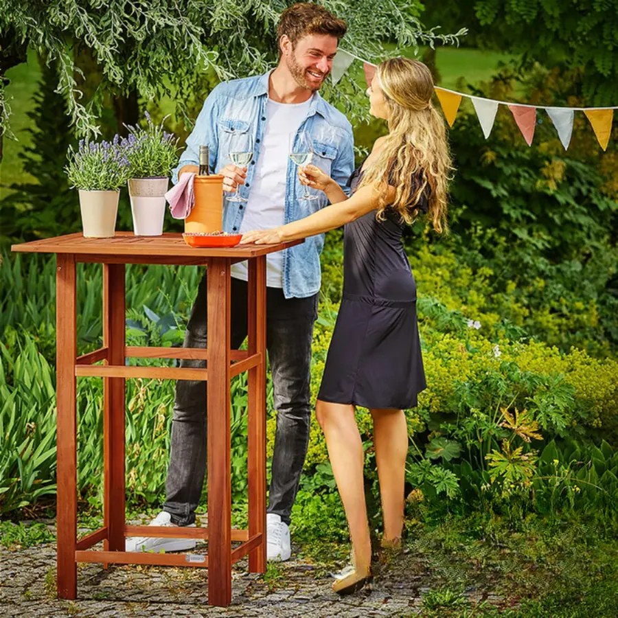 Mesa de bar em madeira de acácia 75x75x110cm Castanha