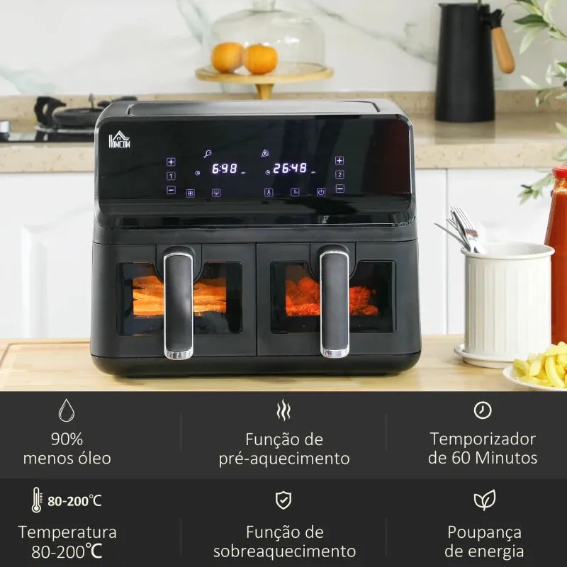 Air Fryer / Fritadeira Dupla a Vapor com 8 Programas - 8L - 80-200°C