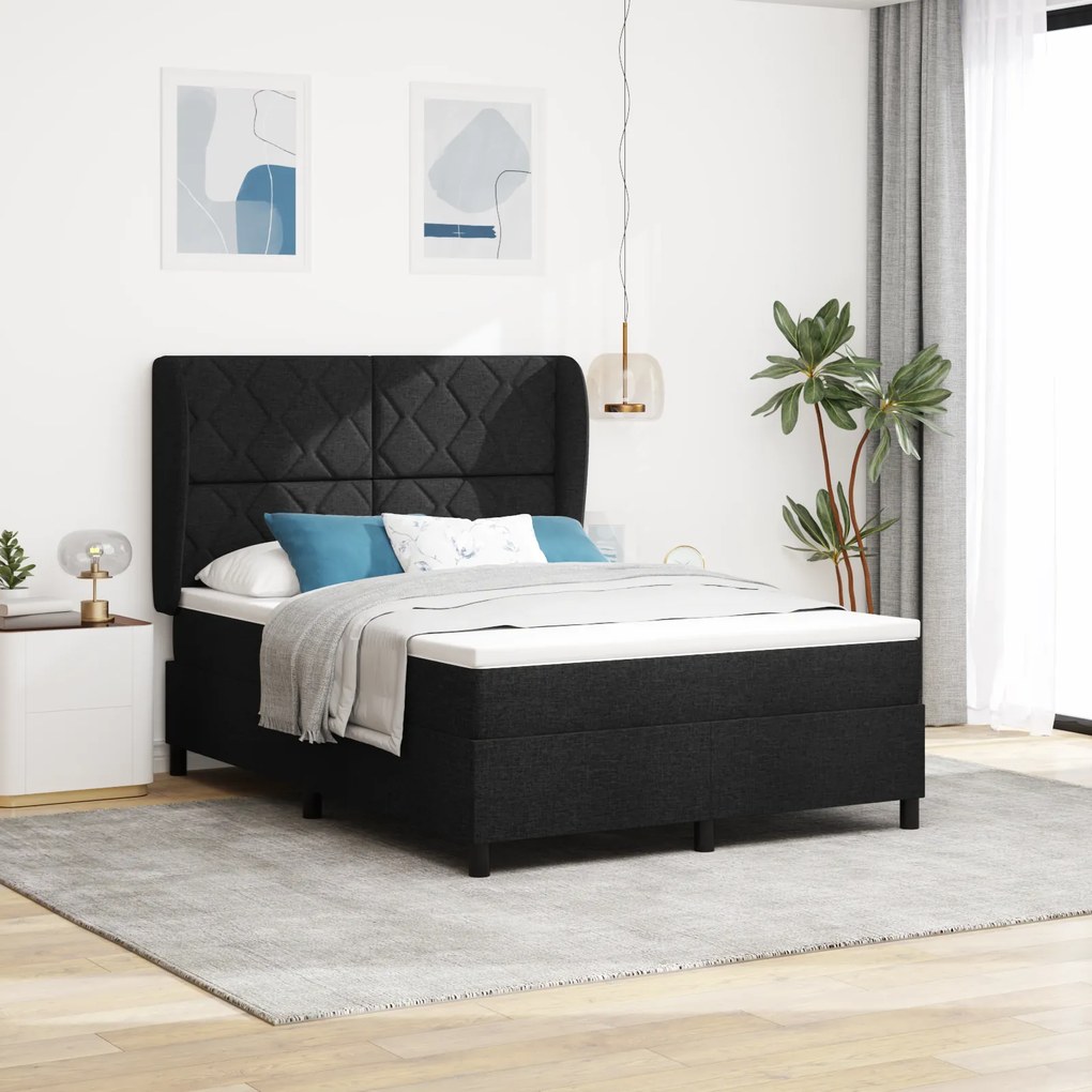Cama Box Spring vidaXL com Colchão - Preto, 140x190 cm, Tecido