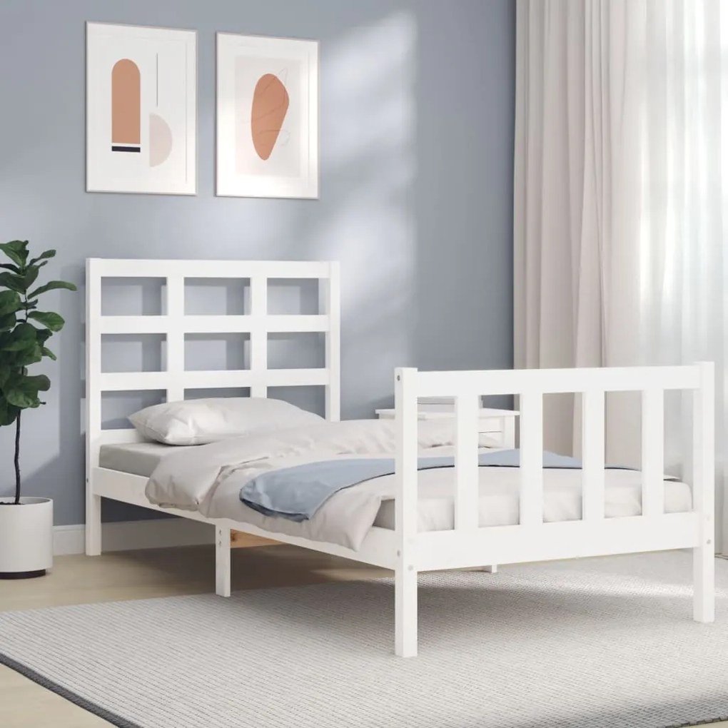 Estrutura de cama com cabeceira 90x190 cm madeira maciça branco