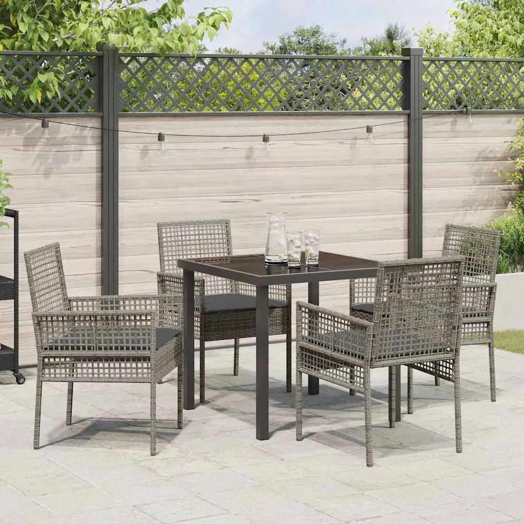 Conjunto de Jantar de Jardim de 5 Peças com Almofadas Cinza Vime PE