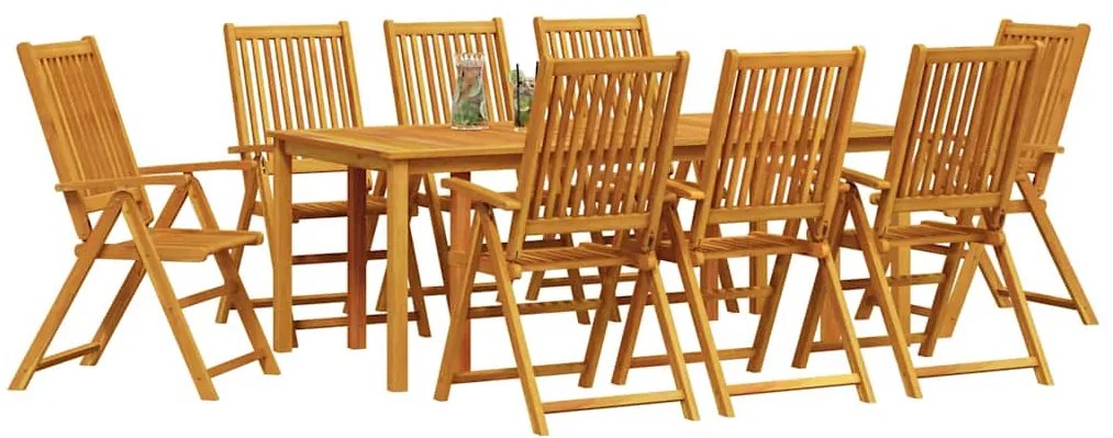 Conjunto de Jantar para Jardim de 9 Peças em Madeira de Acácia Sólida