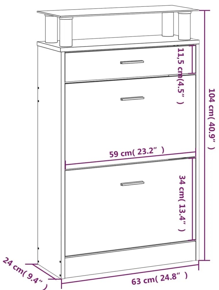 Sapateira 63x24x104 cm derivados de madeira sonoma cinza