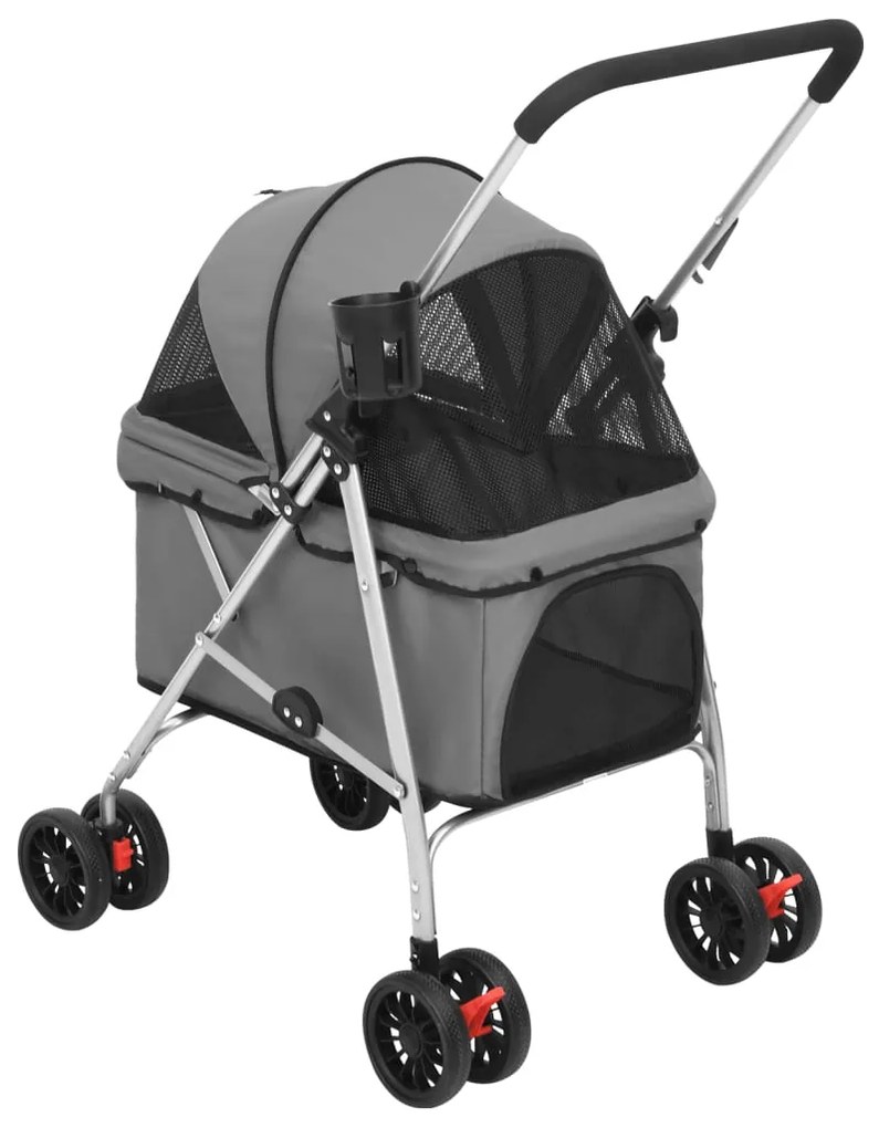 Carrinho dobrável para cães 76x50x100 cm tecido oxford cinzento
