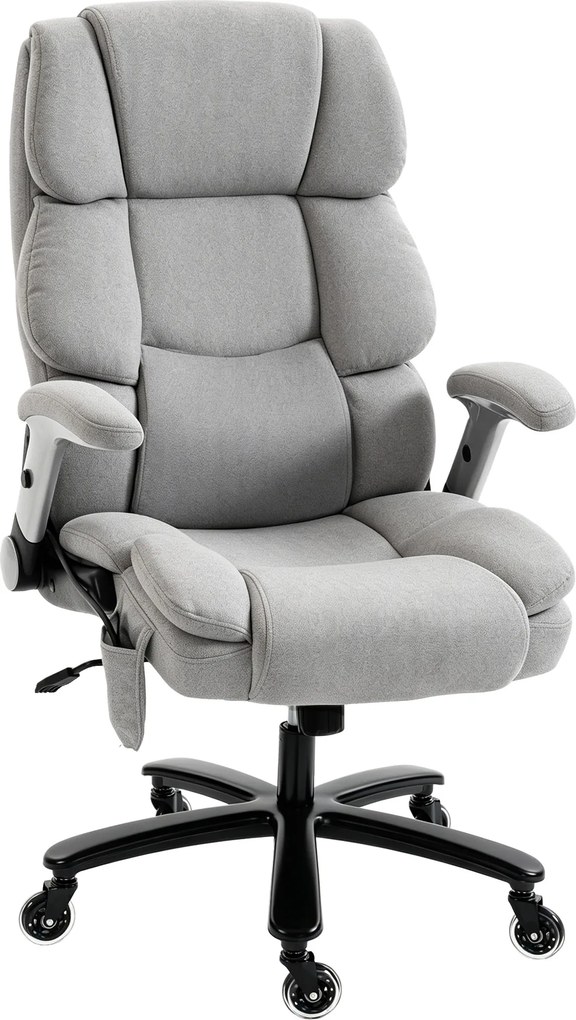 HOMCOM Cadeira de escritório extra larga com apoio lombar Airbag, cadeira de secretária com apoios de braço rebatíveis, molas ensacadas, cinza claro | Aosom Portugal
