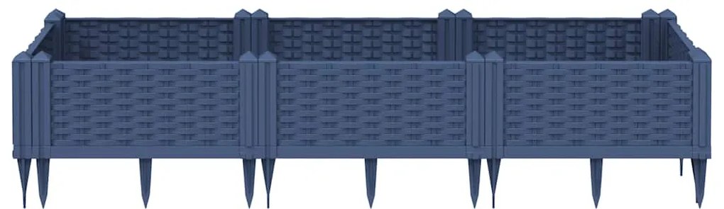 Vaso/floreira de jardim c/ estacas 125x40x28,5 cm PP cinzento azul