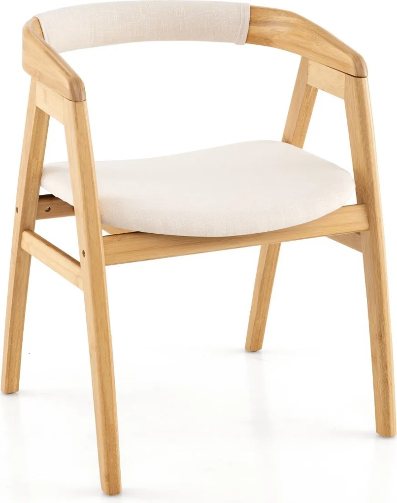 Cadeira de bambu com encosto curvo e almofada de assento estofada para sala de estar/jantar natural