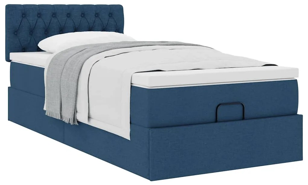 Estrutura de cama otomana com colchão tecido azul 90x190cm