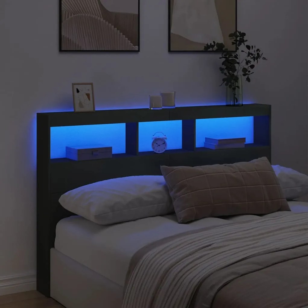 Armário de cabeceira com luzes LED 160x17x102 cm preto