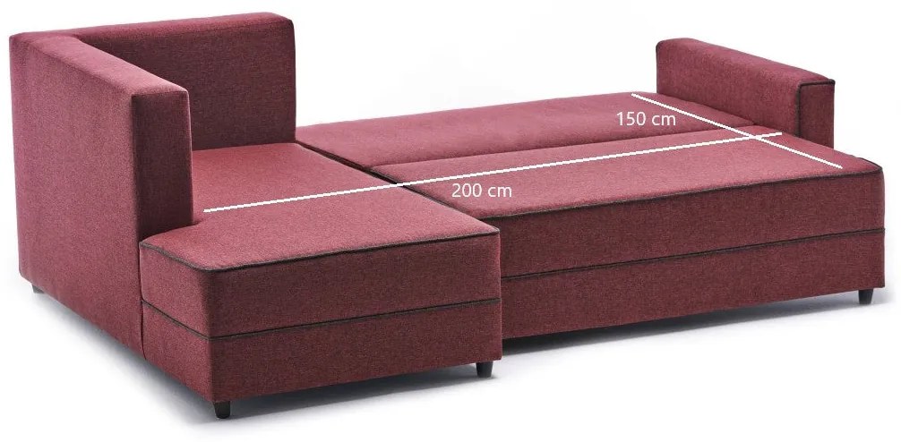 Sofá-Cama de Canto Ece – Vermelho Claret – 242x88x90 cm