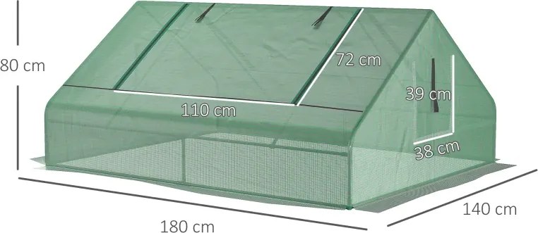 Estufa Pequena 180x140x80 cm para Cultivo com 2 Portas 2 Janelas Estrutura de Aço e Cobertura PE Anti-UV  Verde