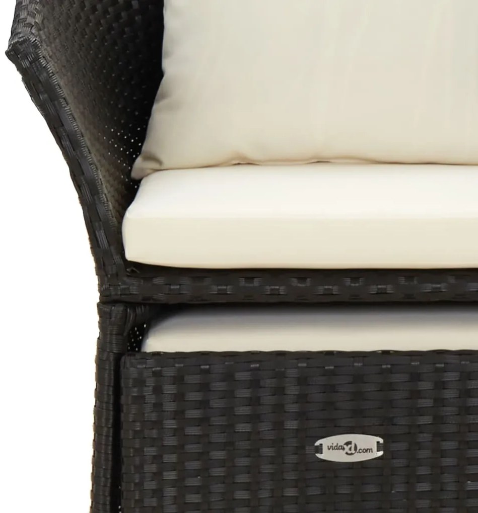 2 pcs conjunto lounge de jardim c/ almofadões vime PE preto