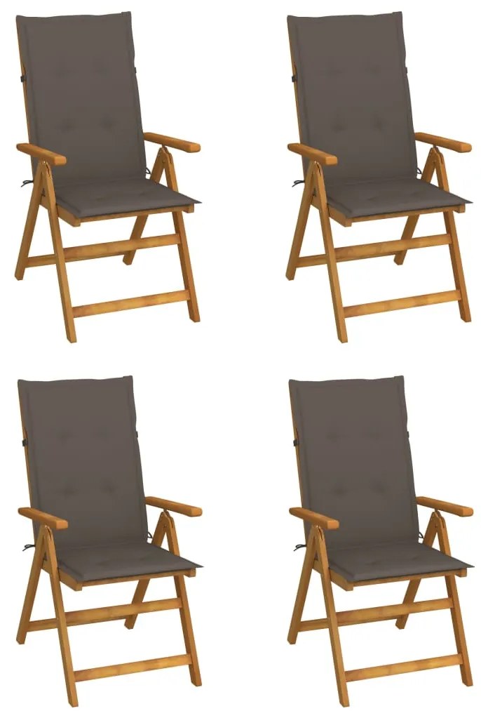 vidaXL Cadeiras jardim reclináveis c/ almofadões 4 pcs acácia maciça