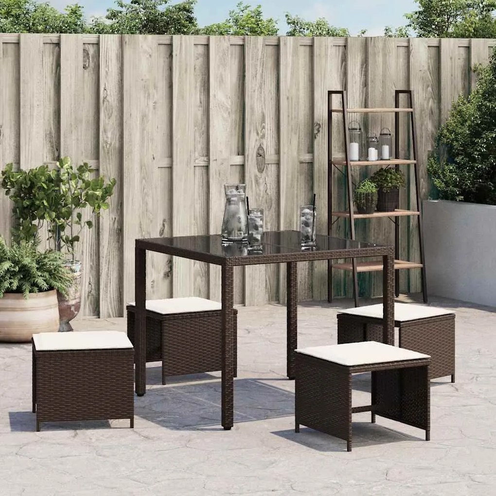 Bancos jardim com almofadões 4 pcs 41x41x36 cm vime PE castanho