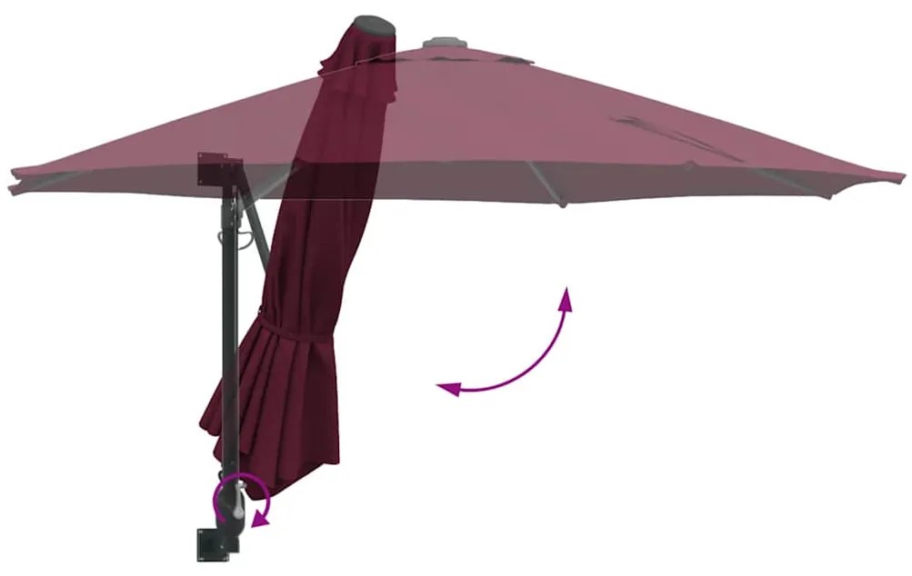Parasol de Jardim Montado na Parede Bordeaux Vermelho 250 cm