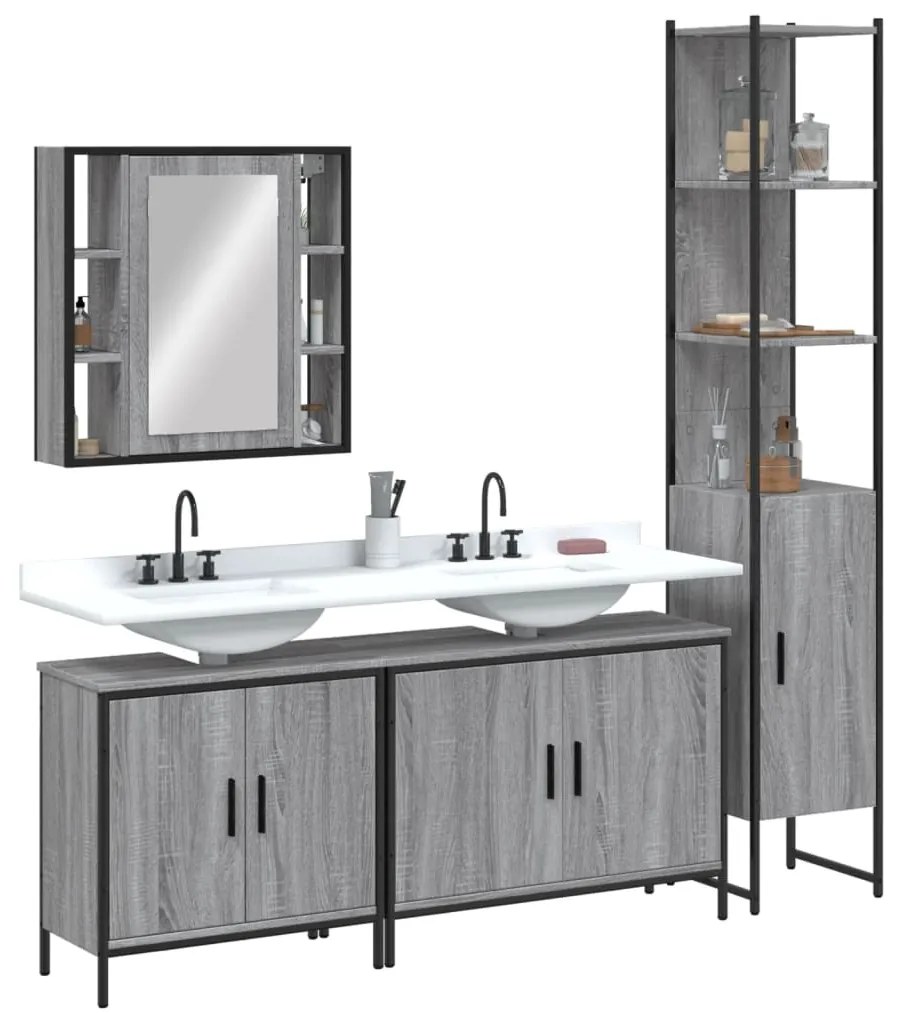 vidaXL 4 pcs conj. móveis casa de banho derivados madeira cinza sonoma