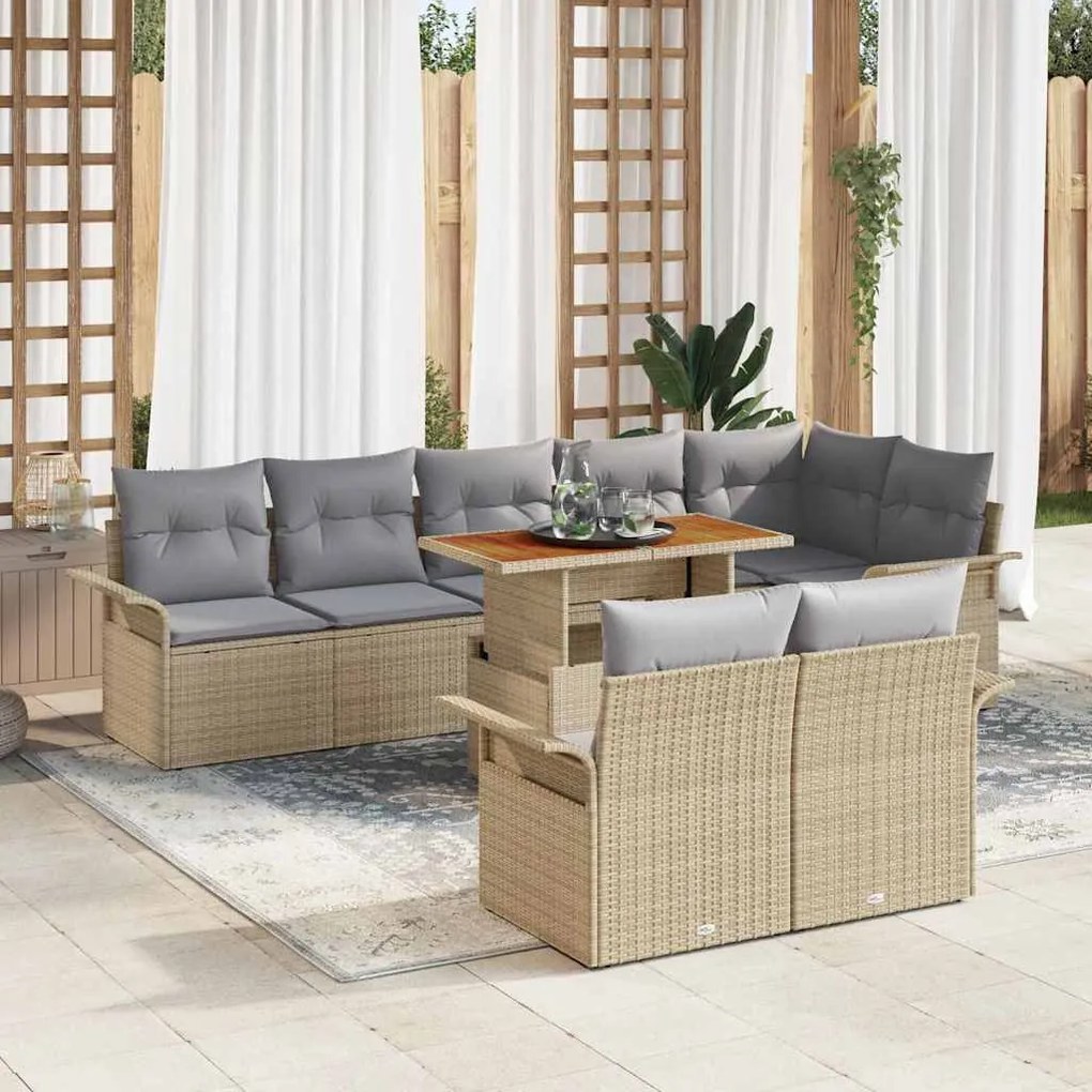 Conjunto de Sofá de Jardim vidaXL de 9 Peças com Almofadas Bege em Rattan Polipropileno