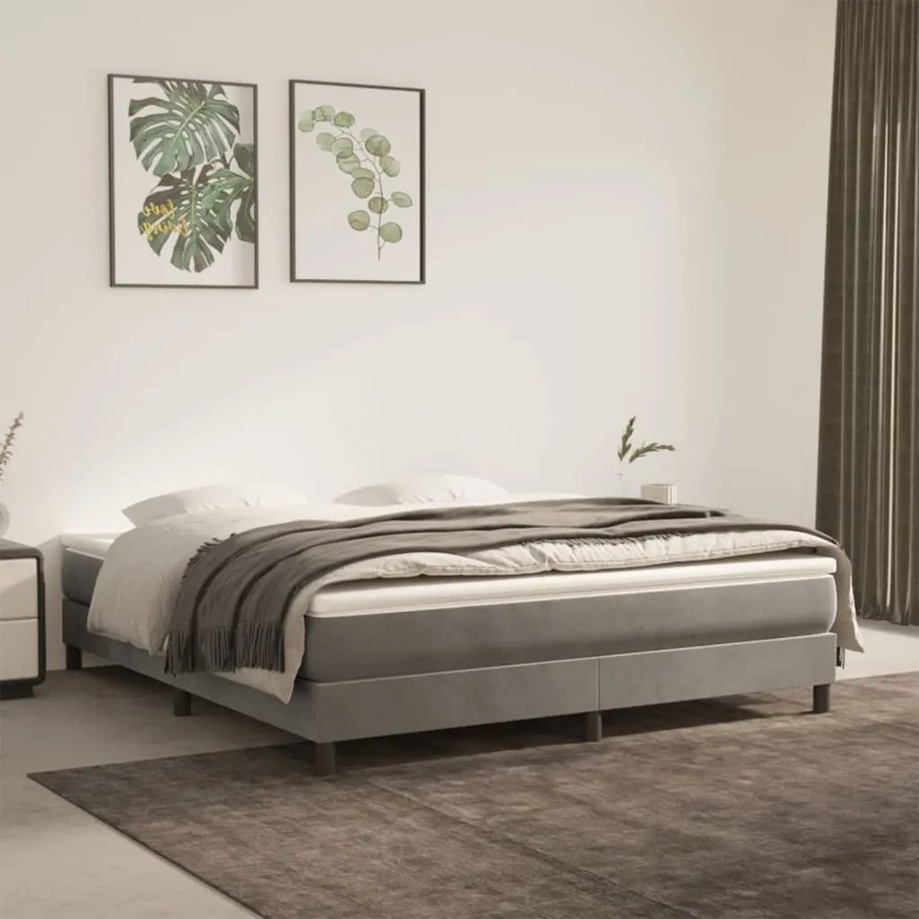 3120778 vidaXL Estrutura de cama com molas 160x200 cm veludo cinzento-claro