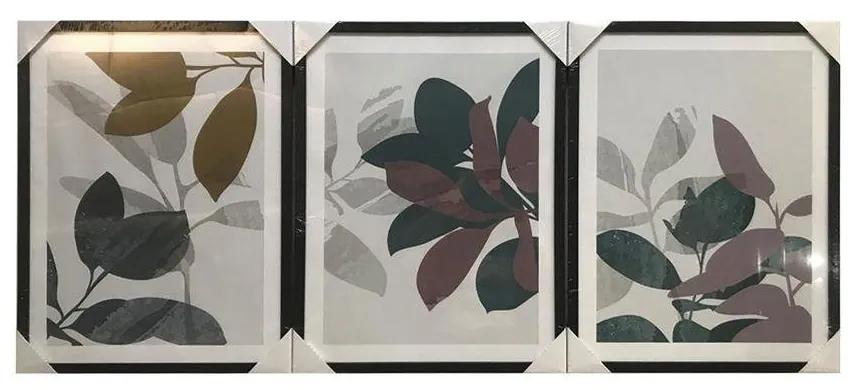 Pintura DKD Home Decor Folhas (3 pcs) (40 x 3 x 50 cm)