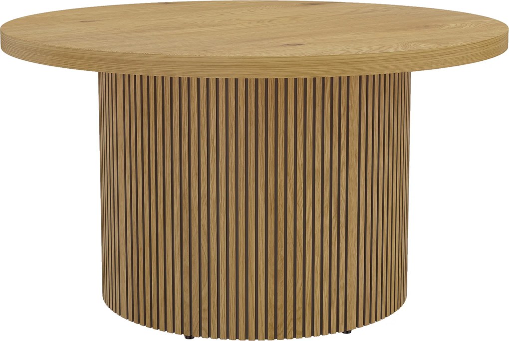 HOMCOM Mesa de centro redonda em madeira, mesa de sala com pé canelado, estilo moderno, efeito madeira natural | Aosom Portugal