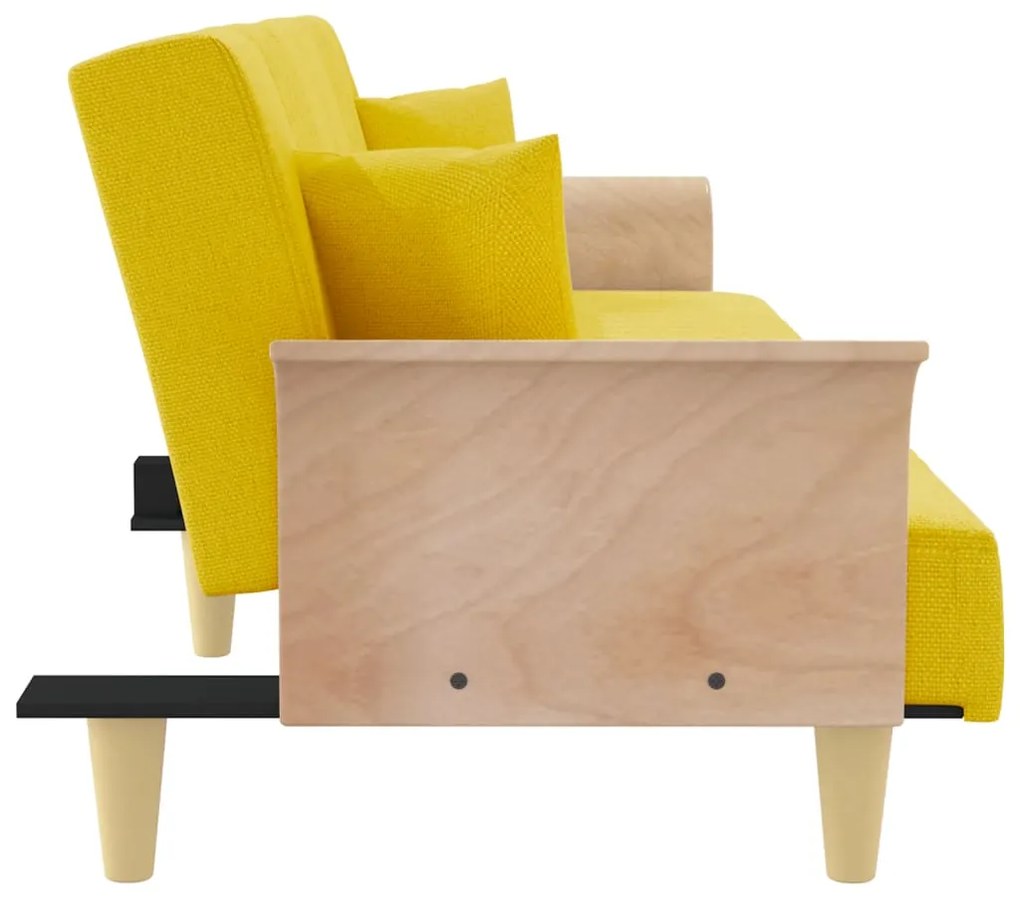Sofá-cama com apoio de braços tecido amarelo-claro
