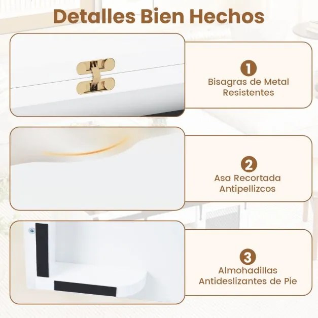 Mesa de centro 105 x 54 x 48,5 cm com tampo elevável estilo rústico, 2 portas deslizantes, 3 compartimentos ocultos, sala de estar, painel branco