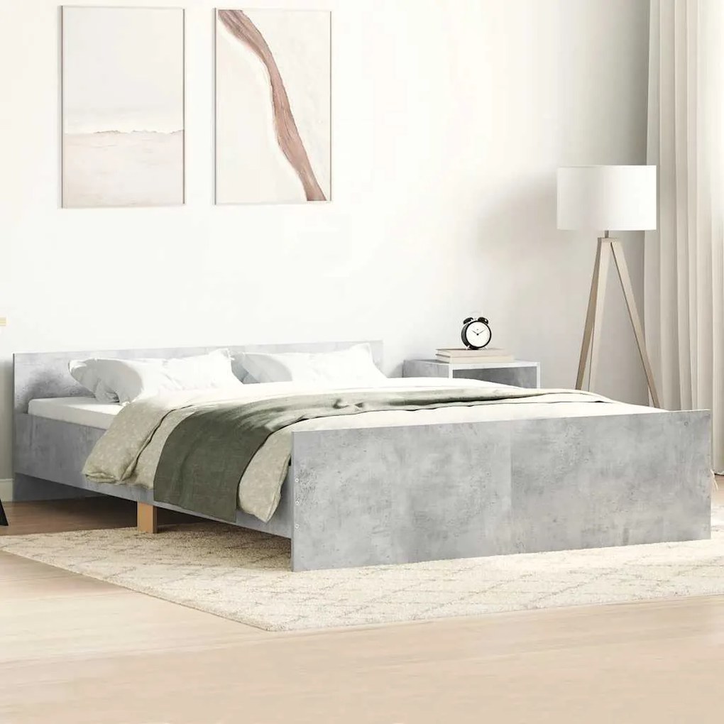 vidaXL Estrutura de cama c/ painéis de cabeceira e pés cinza cimento