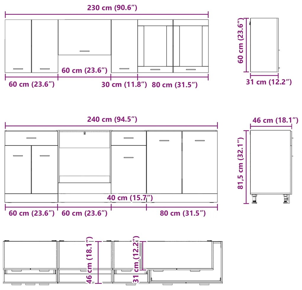 Conjunto de Armários de Cozinha 8 Peças Carvalho Fumado Madeira de Eng