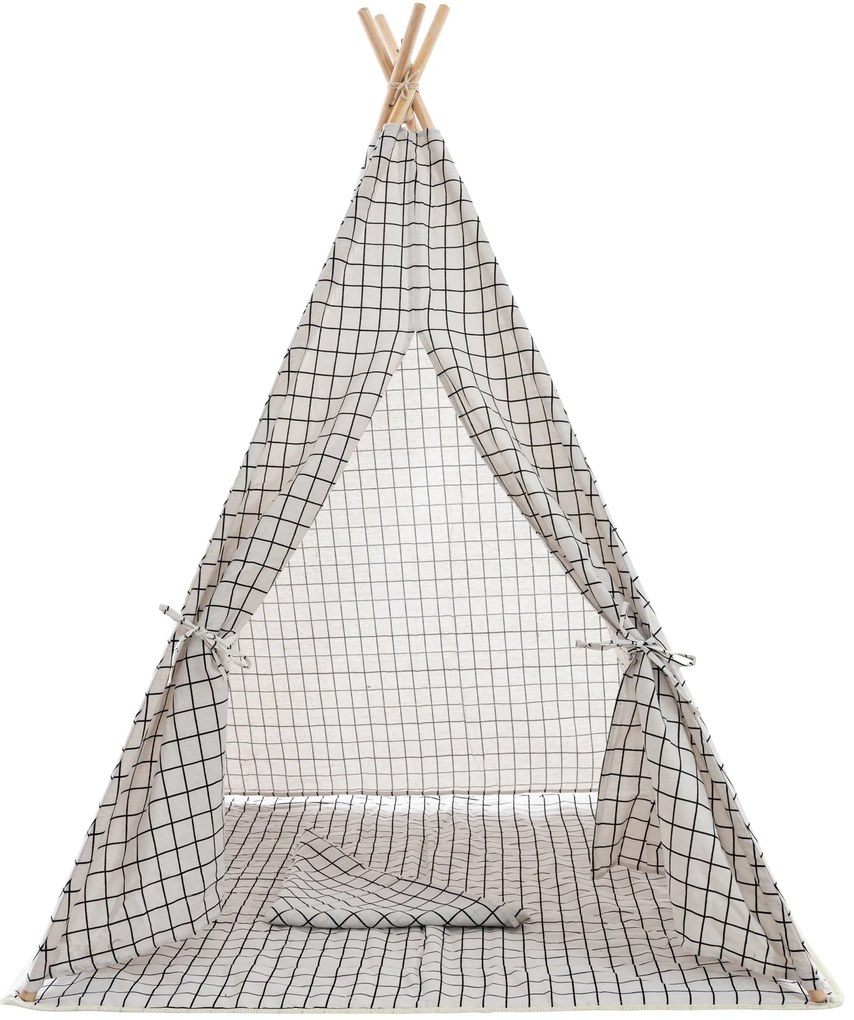 Tenda de brincar Esna em xadrez 155 x 120 x 120 cm Cinzento